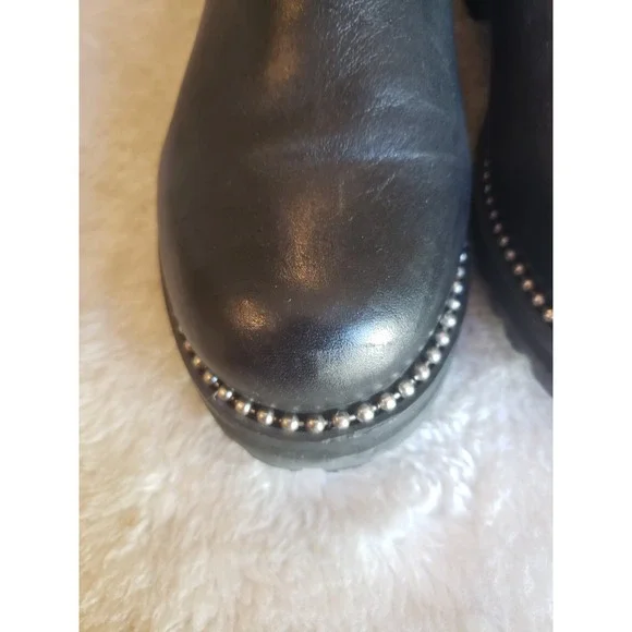 Sz 7.5M Steve Madden Gibson Leather Ankle Boots Bead Studded Chunky Boot  Black - Picture 2 of 8